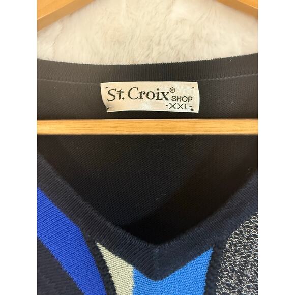 VTG 90s St. Croix V-neck Sweater Geometric 3D Knit Multicolor Grandpa Coogi XXL - Picture 3 of 10
